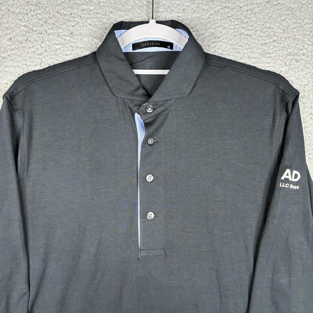 Greyson Polo Shirt Men's M Gray Performance Stretch Long Sleeve Golf Logo - Picture 3 of 8